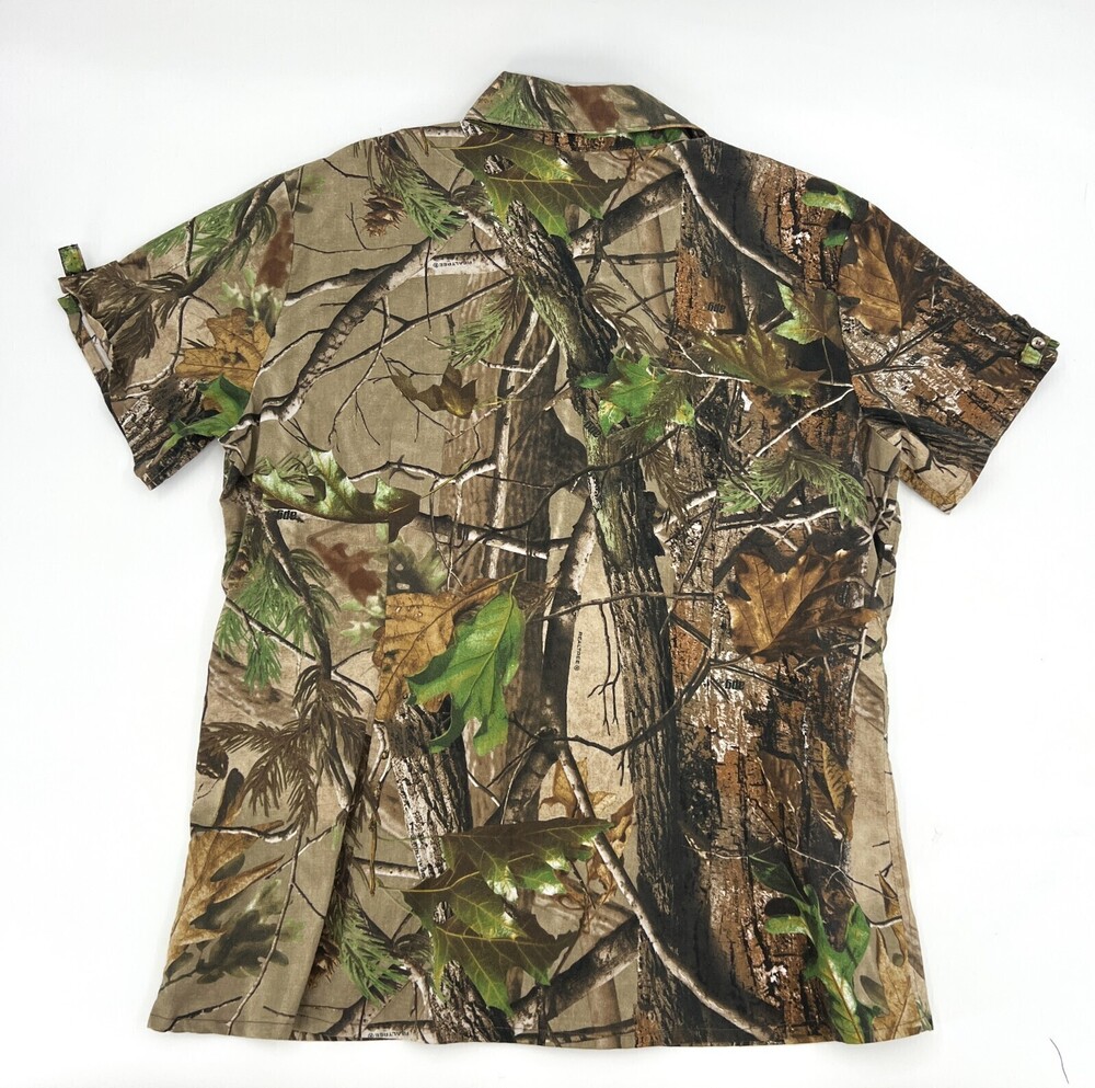 SHE Safari Shirt Womens 2XL XXL Camouflage Brown Button up Short Sleeve Hunt